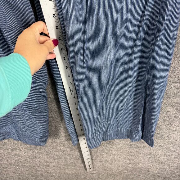 Ee:some Pants Women L Large Blue Striped High Rise Drawstring Wide Leg Cotton - Picture 6 of 9